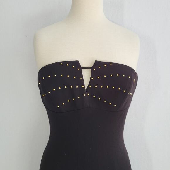 Vtg CACHE Y2K Strapless Rhinestone Cutout Mini Dress SZ 4 Black Formal Hoco LBD - Picture 3 of 12